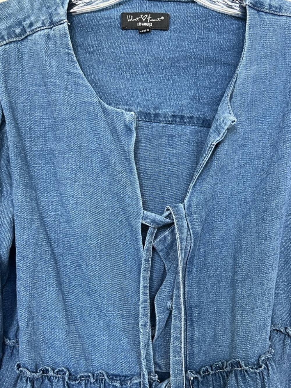 Denim Heart Blue Denim Tie-Front Peplum Top - Picture 4 of 5